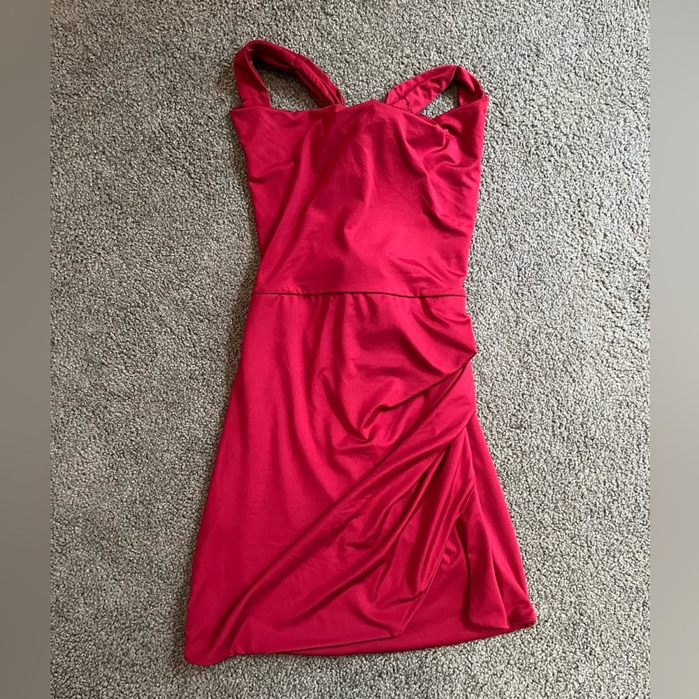 Red mini dress with slit